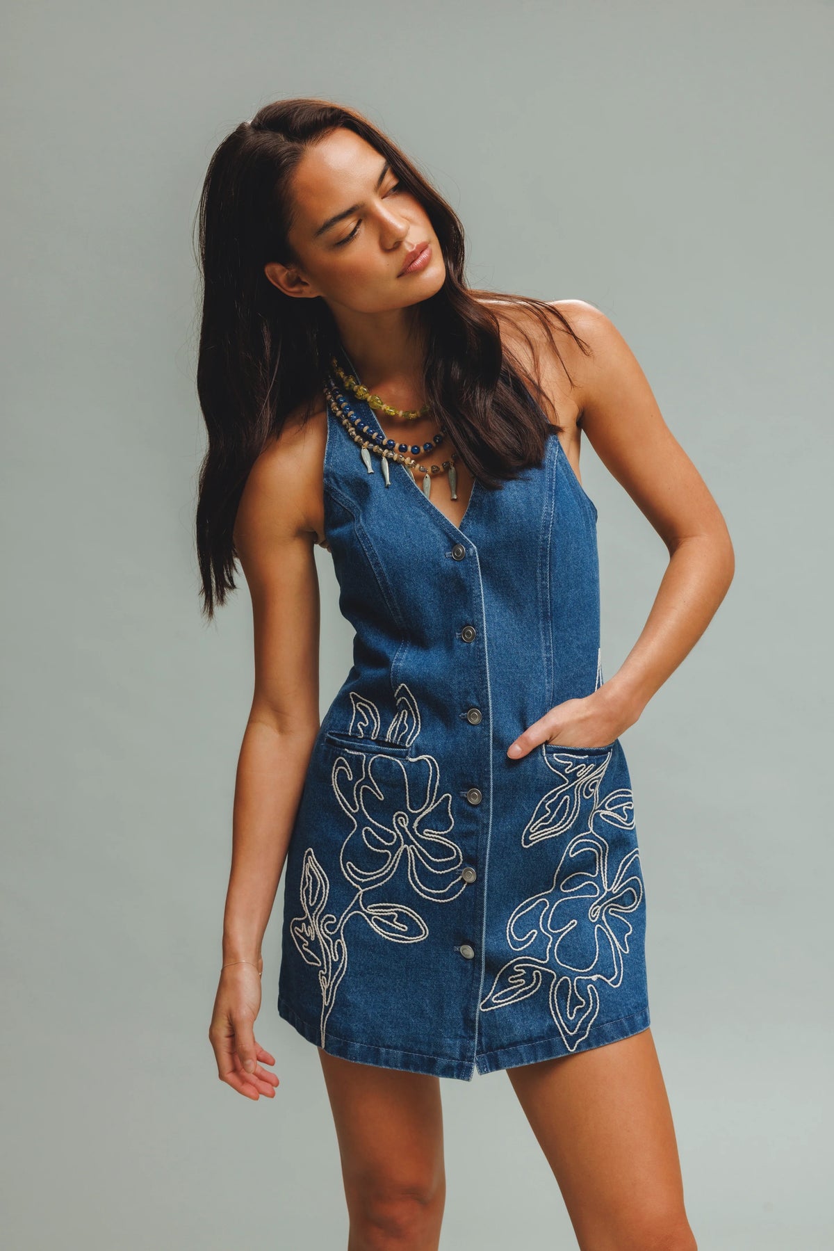 The Wolf Gang Wynn Denim Mini Dress - Bluestone