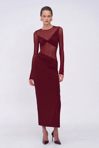 Suboo Auguste Long Sleeve Mesh Jersey Maxi Dress - Bordeaux