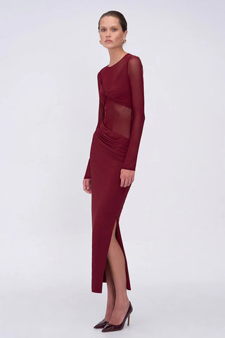 Suboo Auguste Long Sleeve Mesh Jersey Maxi Dress - Bordeaux