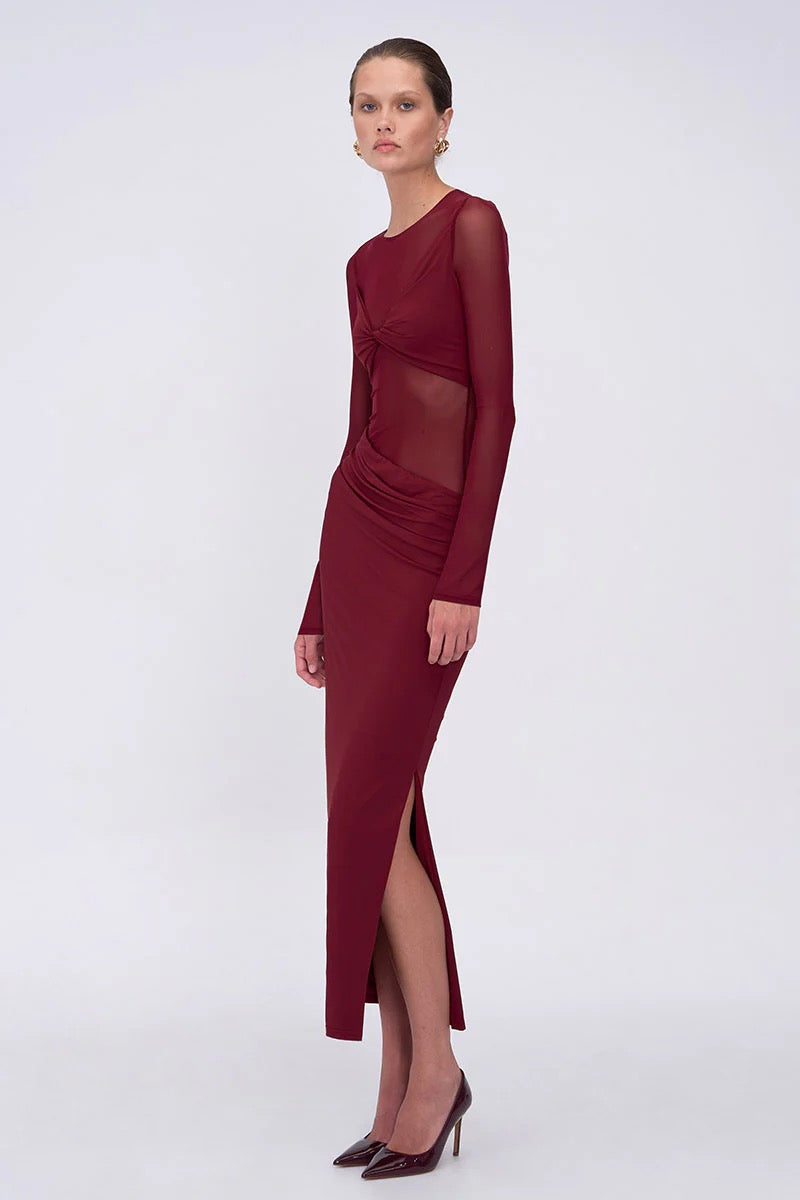 Suboo Auguste Long Sleeve Mesh Jersey Maxi Dress - Bordeaux