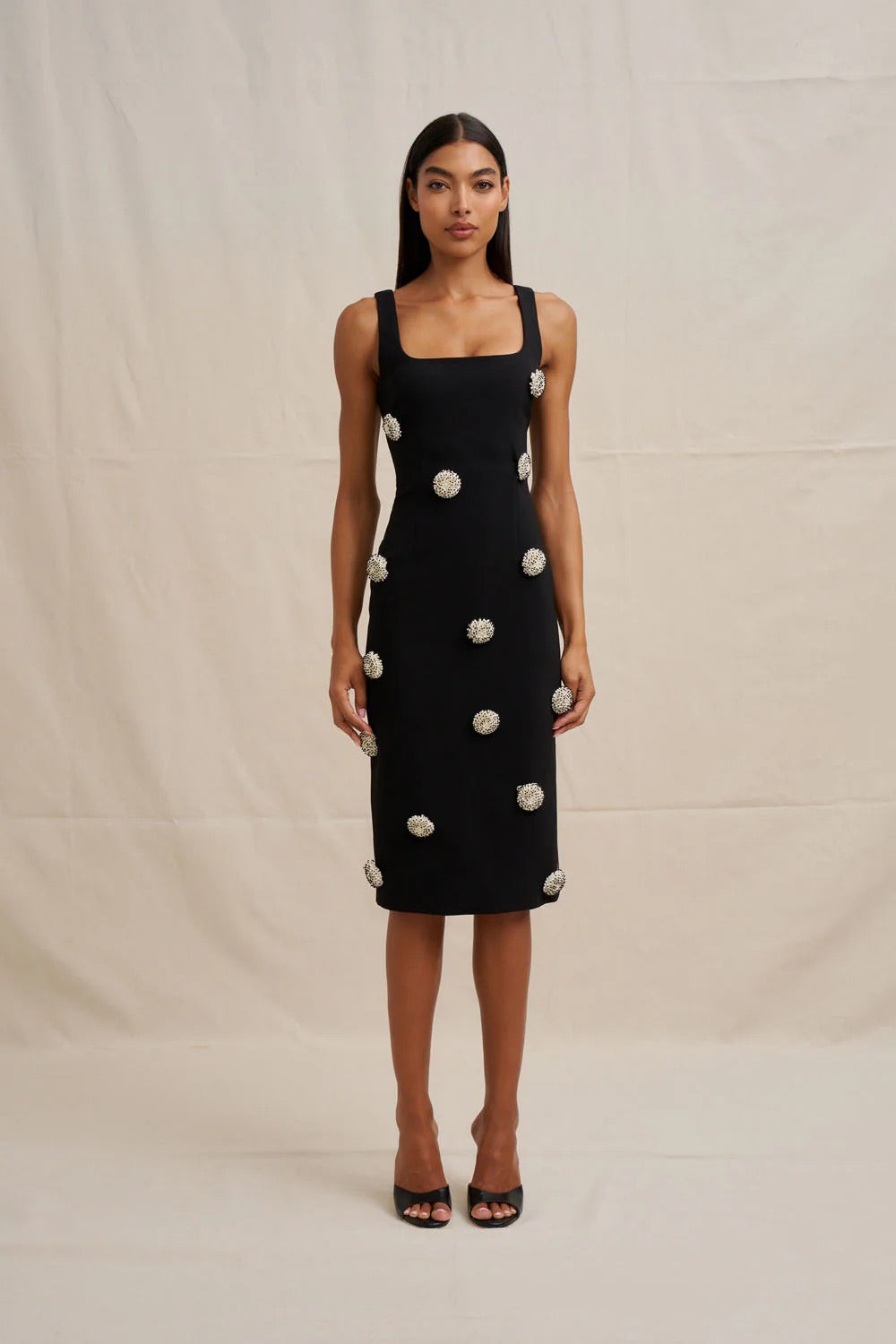 By Johnny Priscilla Pearl Midi Dress - Black Pearl