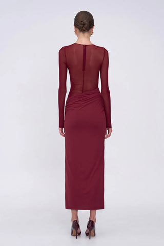 Suboo Auguste Long Sleeve Mesh Jersey Maxi Dress - Bordeaux