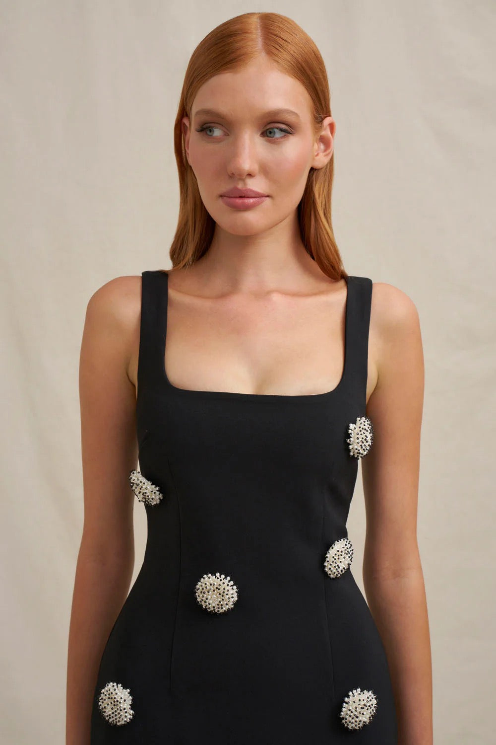 By Johnny Priscilla Pearl Midi Dress - Black Pearl