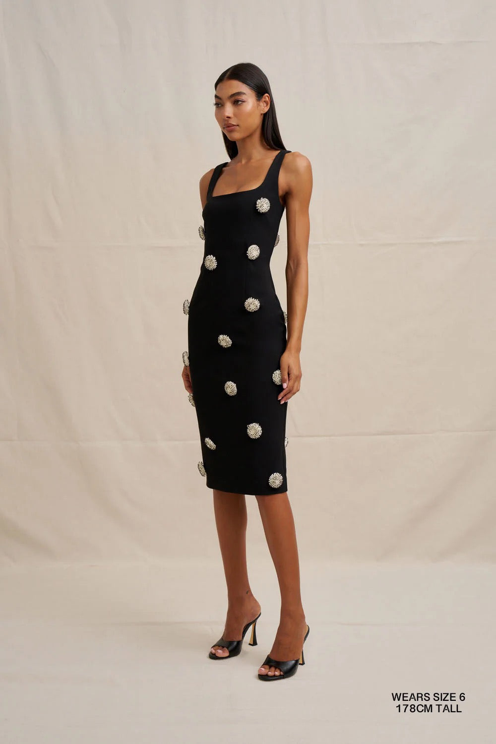 By Johnny Priscilla Pearl Midi Dress - Black Pearl