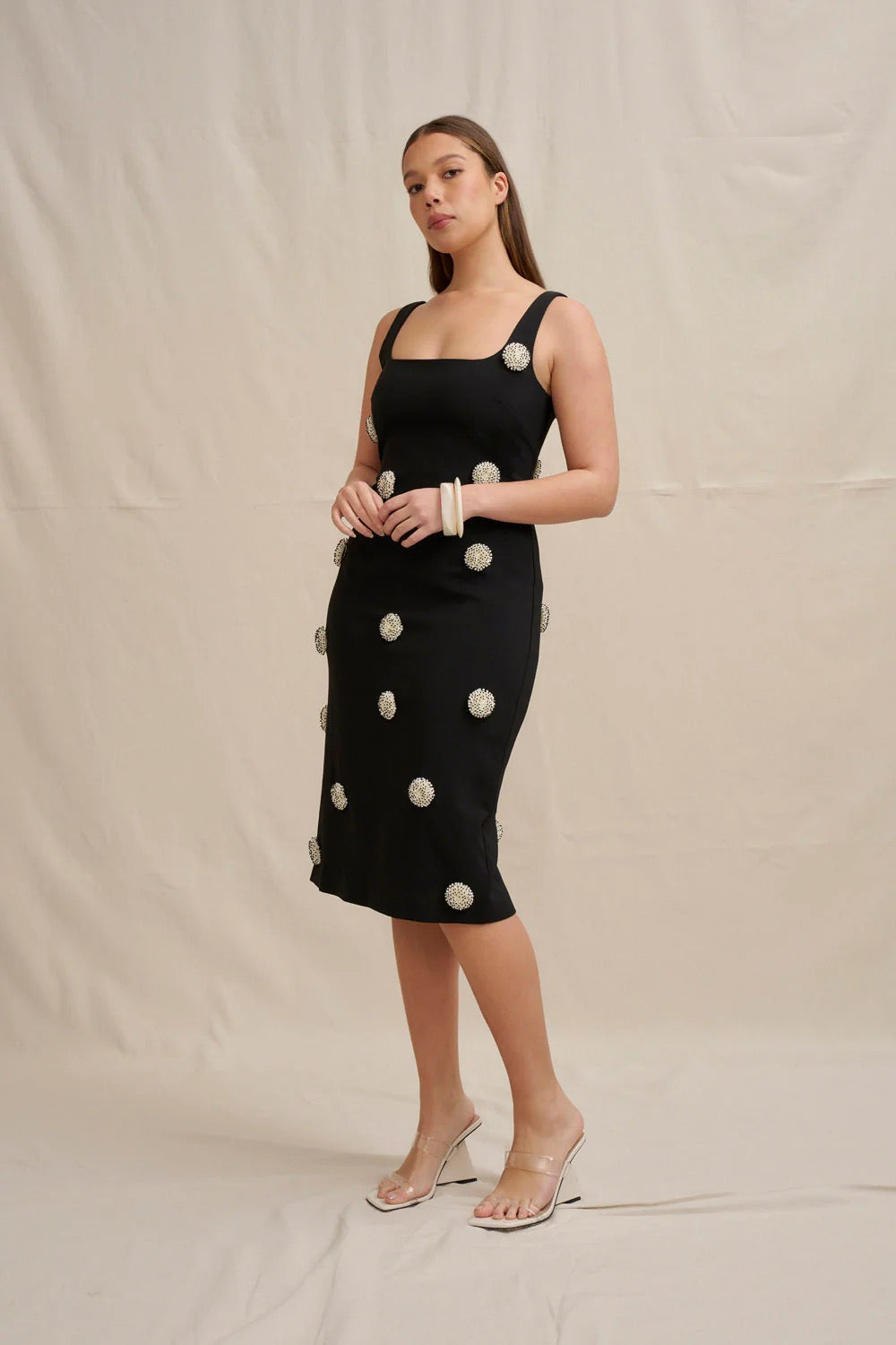 By Johnny Priscilla Pearl Midi Dress - Black Pearl