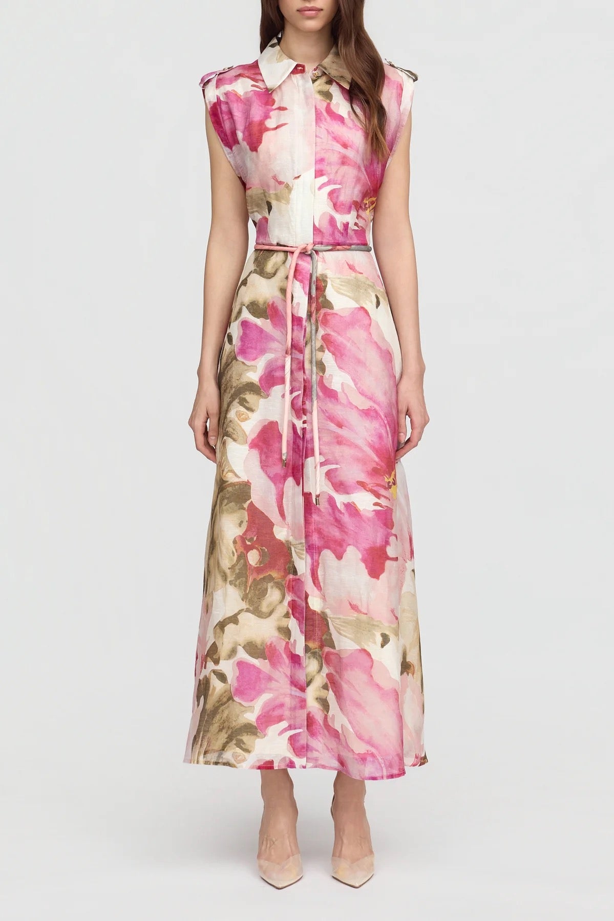 Sofia Irina Dana Maxi Shirt Dress - Pink Olive