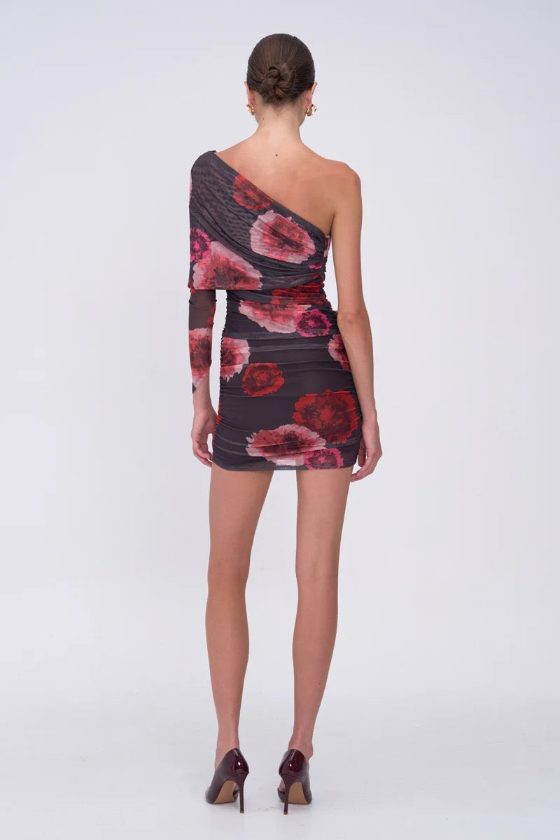 Suboo Frida Draped Off Shoulder Long Sleeve Mini Dress - Floral