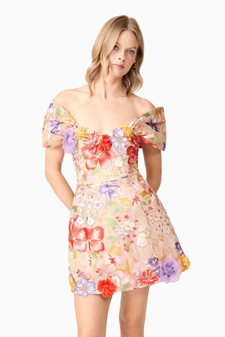 Elliatt Sophie Puff Sleeves Mini Dress - Multi