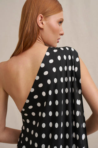 By Johnny Dove Drape Polka Ankle Dress - Black Ivory