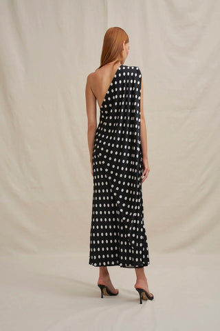 By Johnny Dove Drape Polka Ankle Dress - Black Ivory