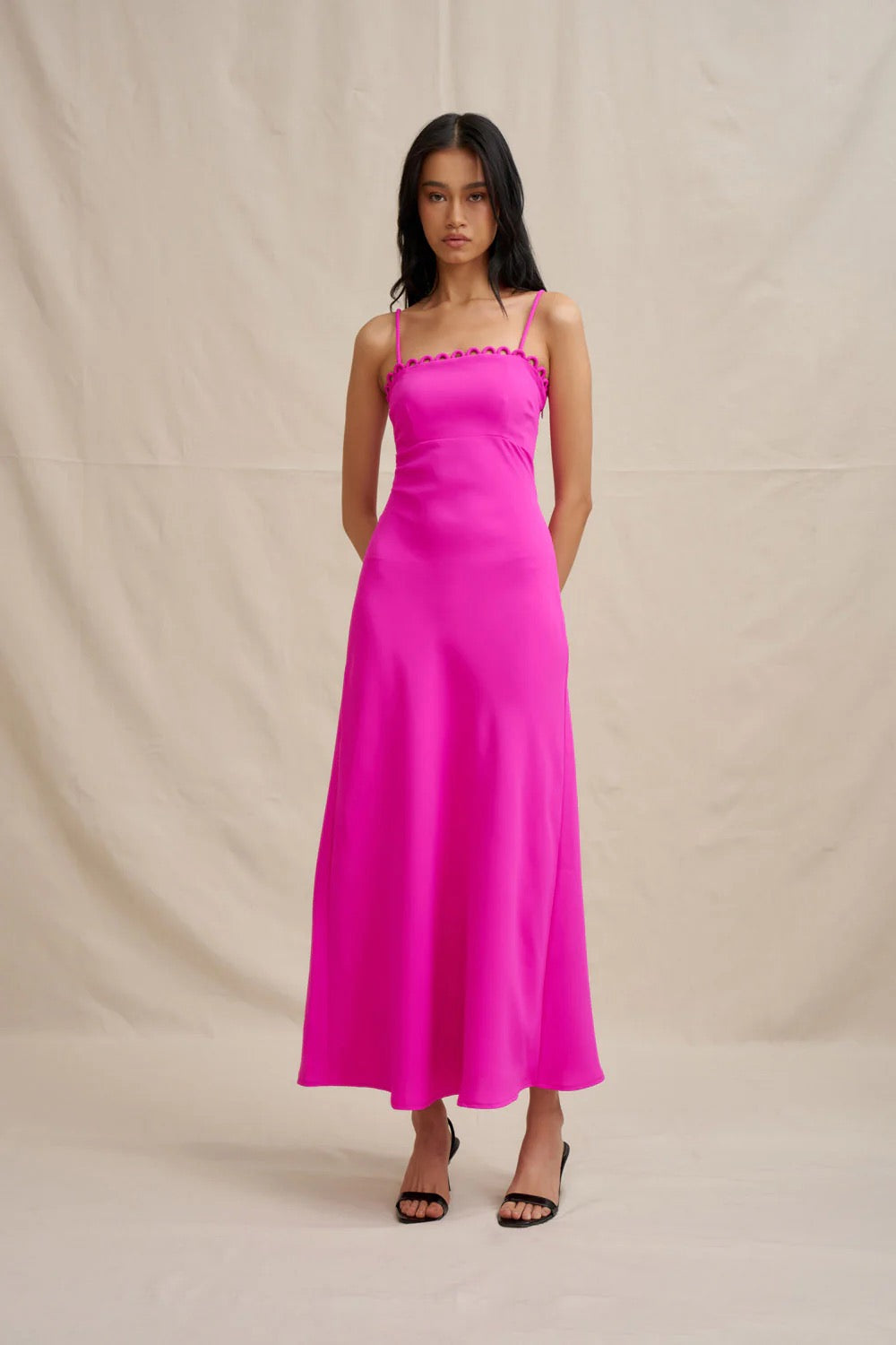 By Johnny Denise Bias Midi Dress - Fuchsia Pink