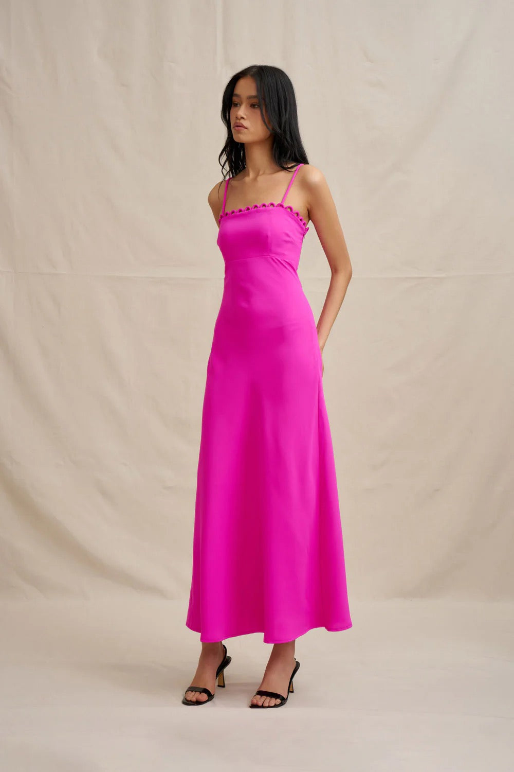 By Johnny Denise Bias Midi Dress - Fuchsia Pink