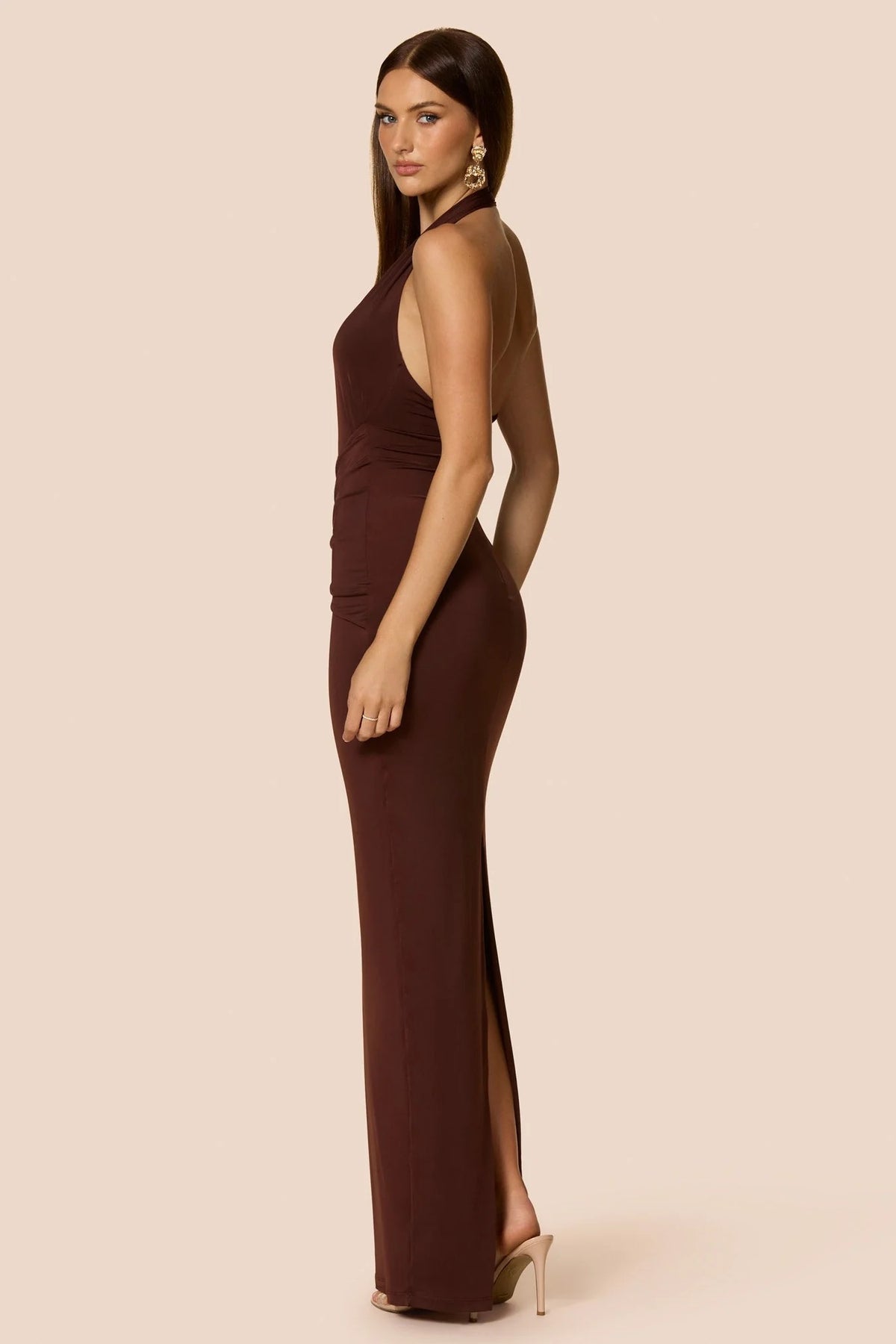 Nookie Leonie Halter Maxi Dress - Cocoa