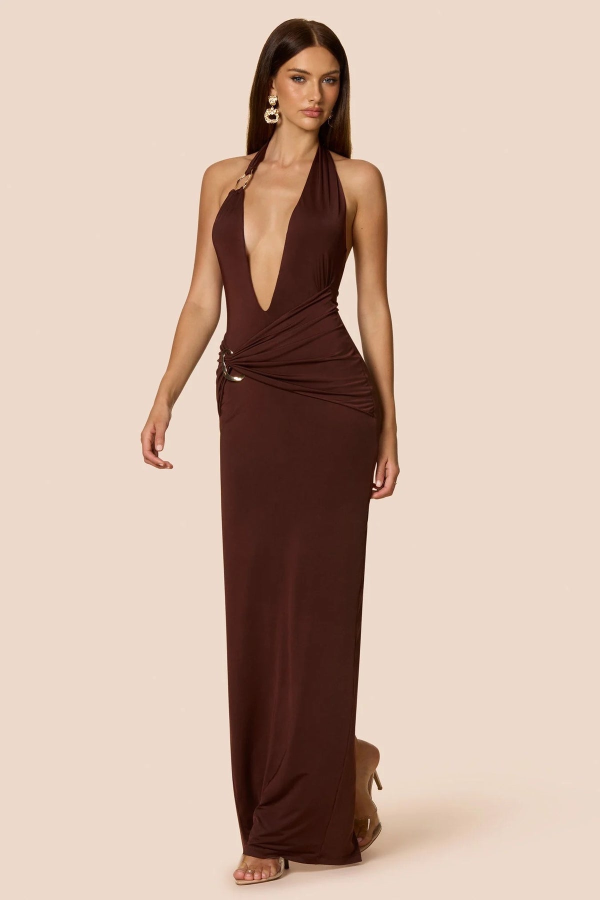 Nookie Leonie Halter Maxi Dress - Cocoa