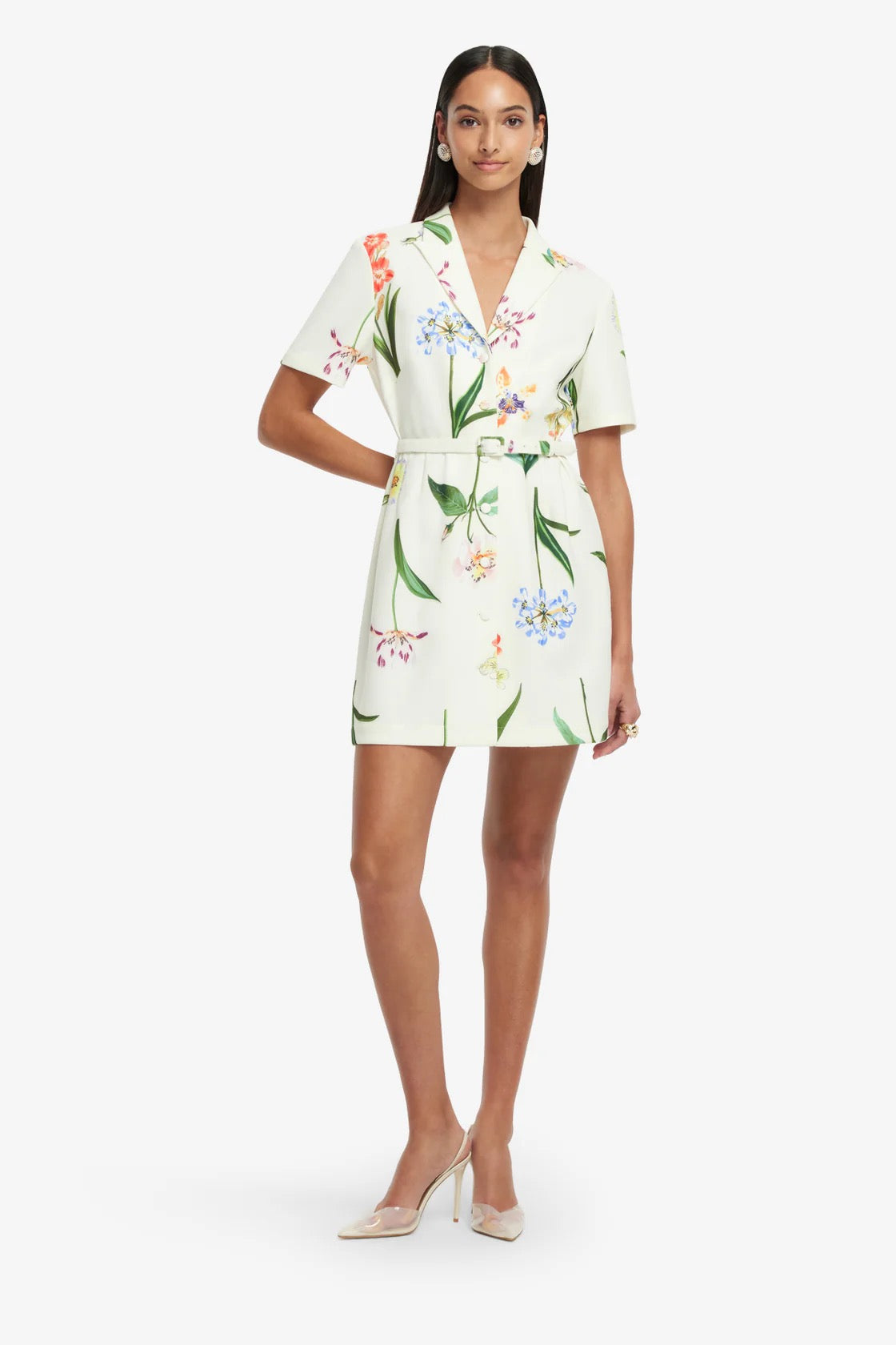 Leo Lin Brigitte Mini Dress - Botanical Print in Snow