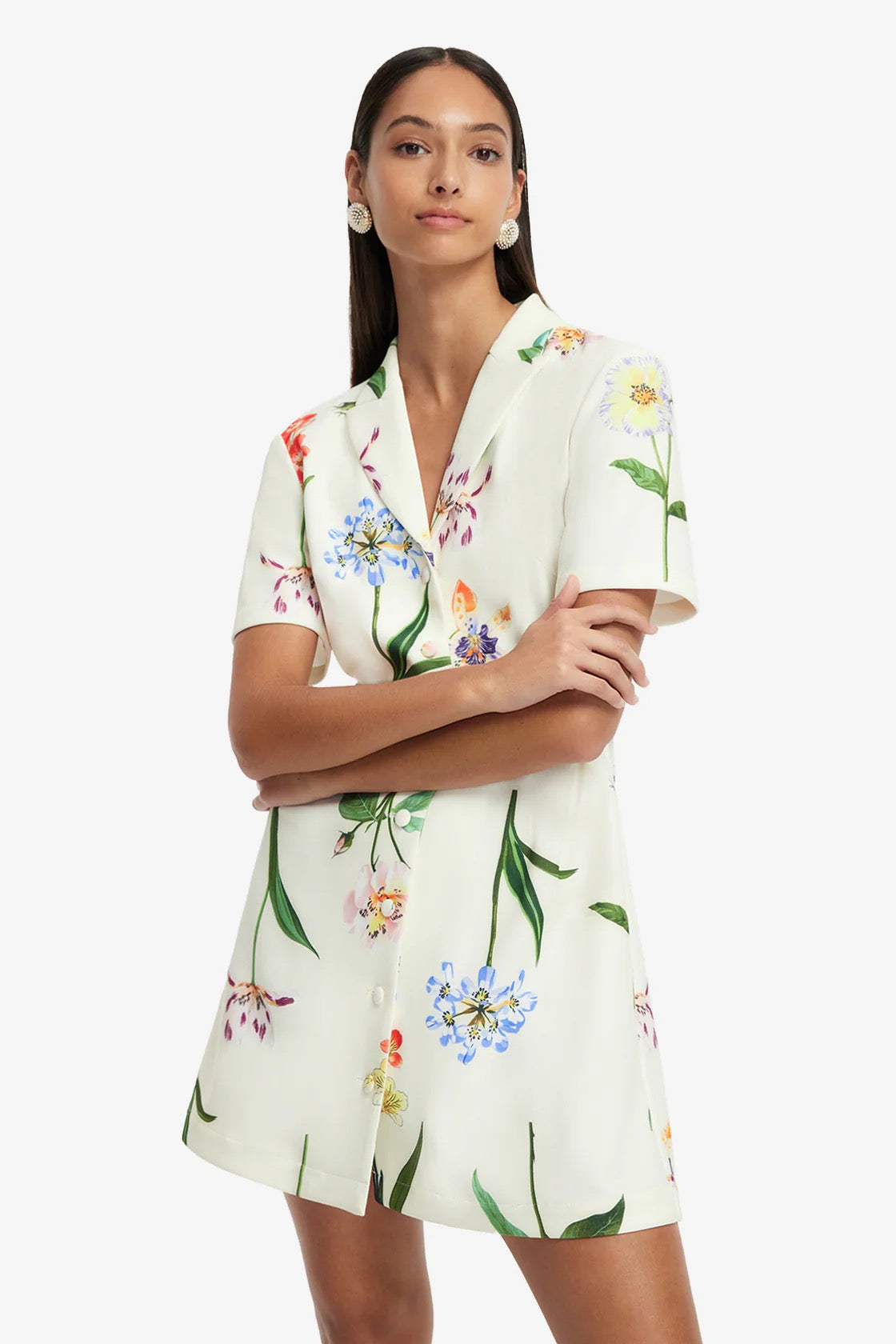 Leo Lin Brigitte Mini Dress - Botanical Print in Snow