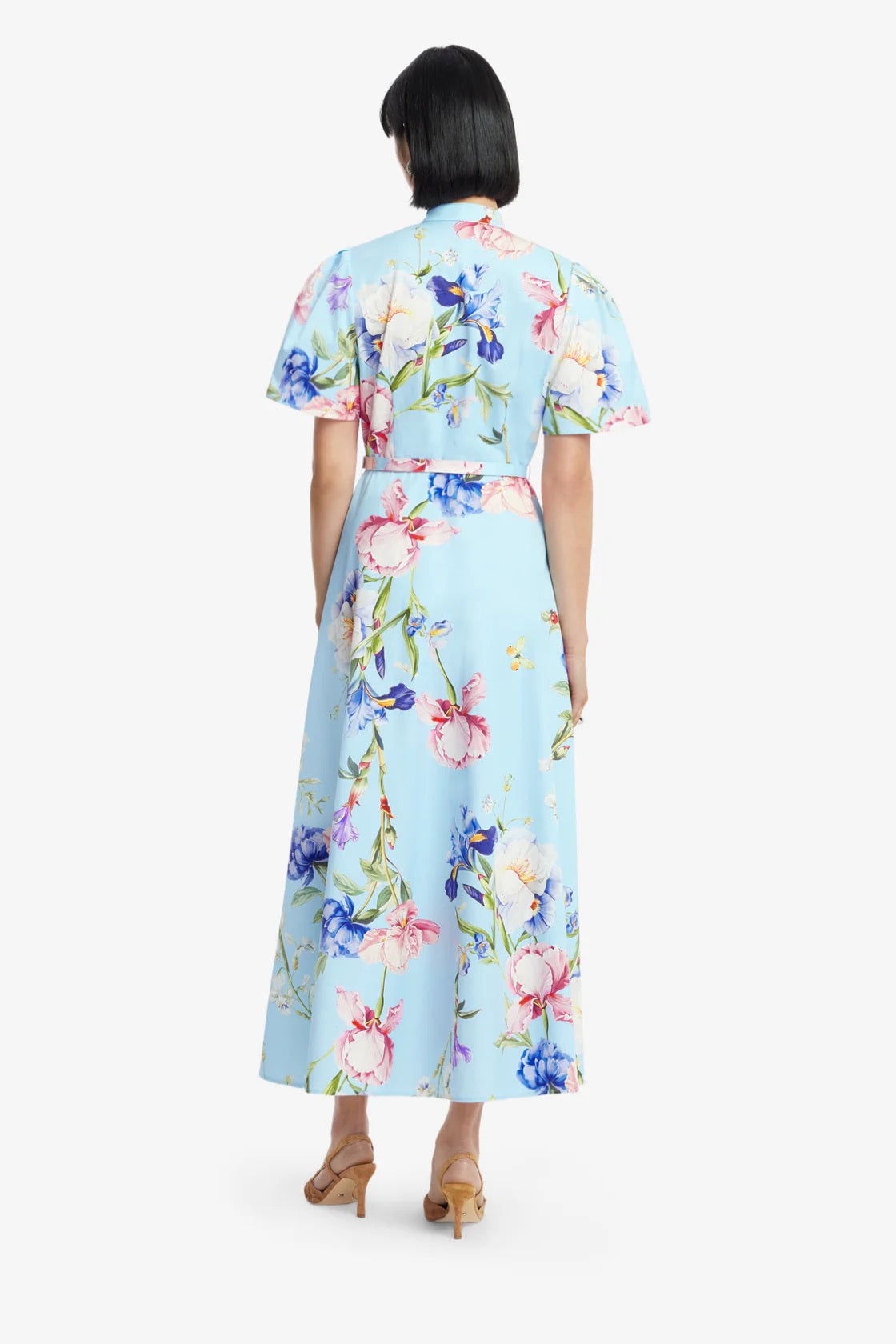 Leo Lin Bianca Short Sleeve Midi Dress - Garden Print in Baby Blue