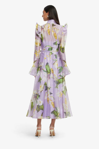 Leo Lin Katrina Butterfly Sleeve Midi Dress - Lily Blossom Print in Lilac