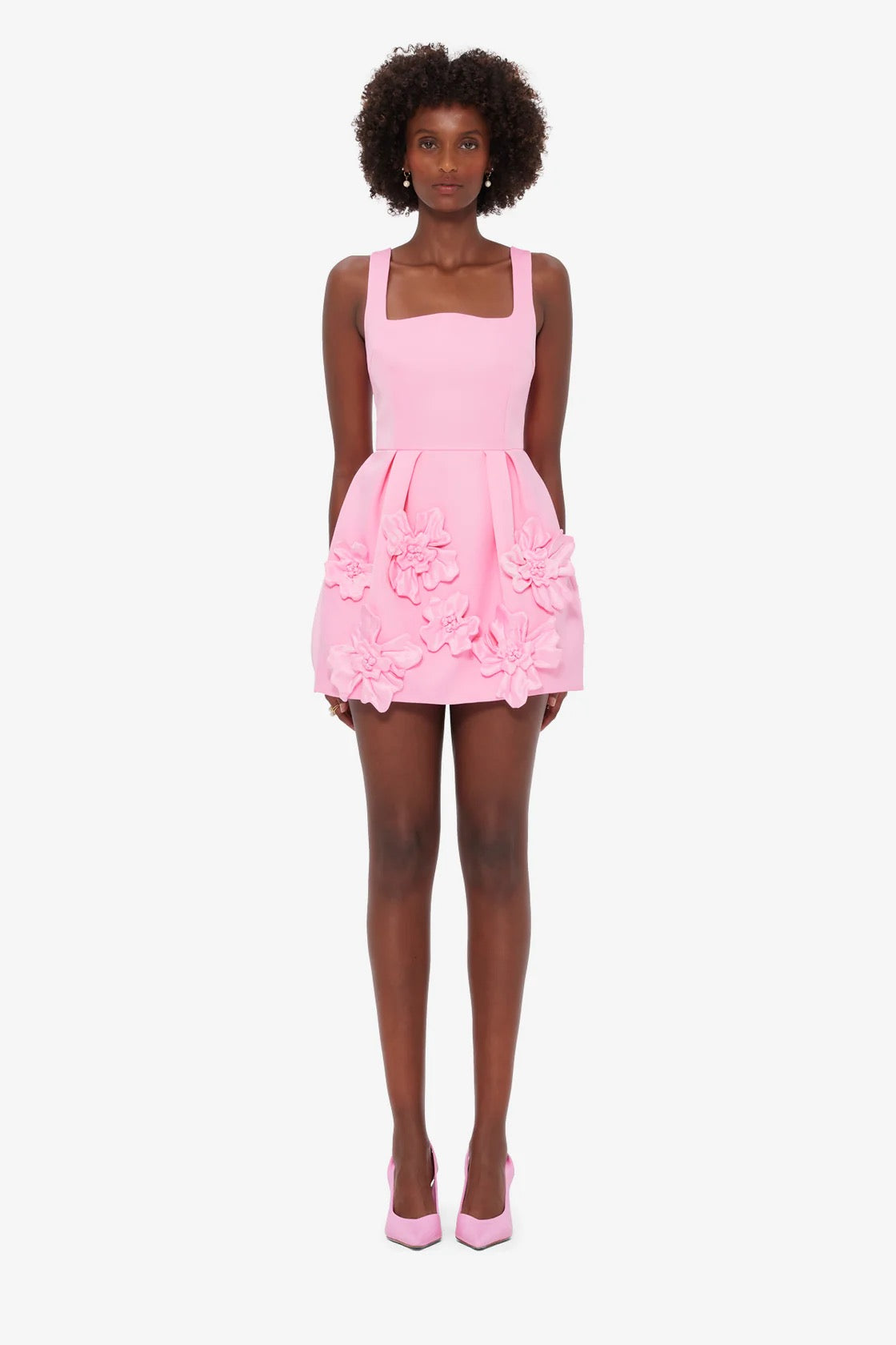 Leo Lin Piper Floral Applique Bell Shape Mini Dress - Baby Pink Leo Lin Piper Floral Applique Bell Shape Mini Dress - Baby Pink