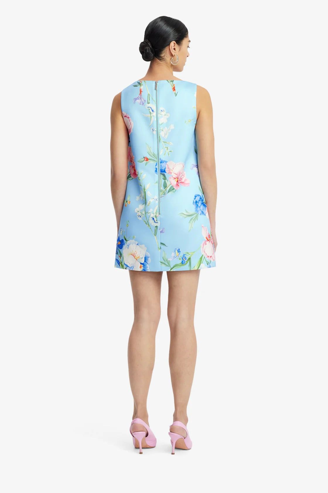 Leo Lin Kaelyn V Neck Mini Dress - Garden Print in Baby Blue