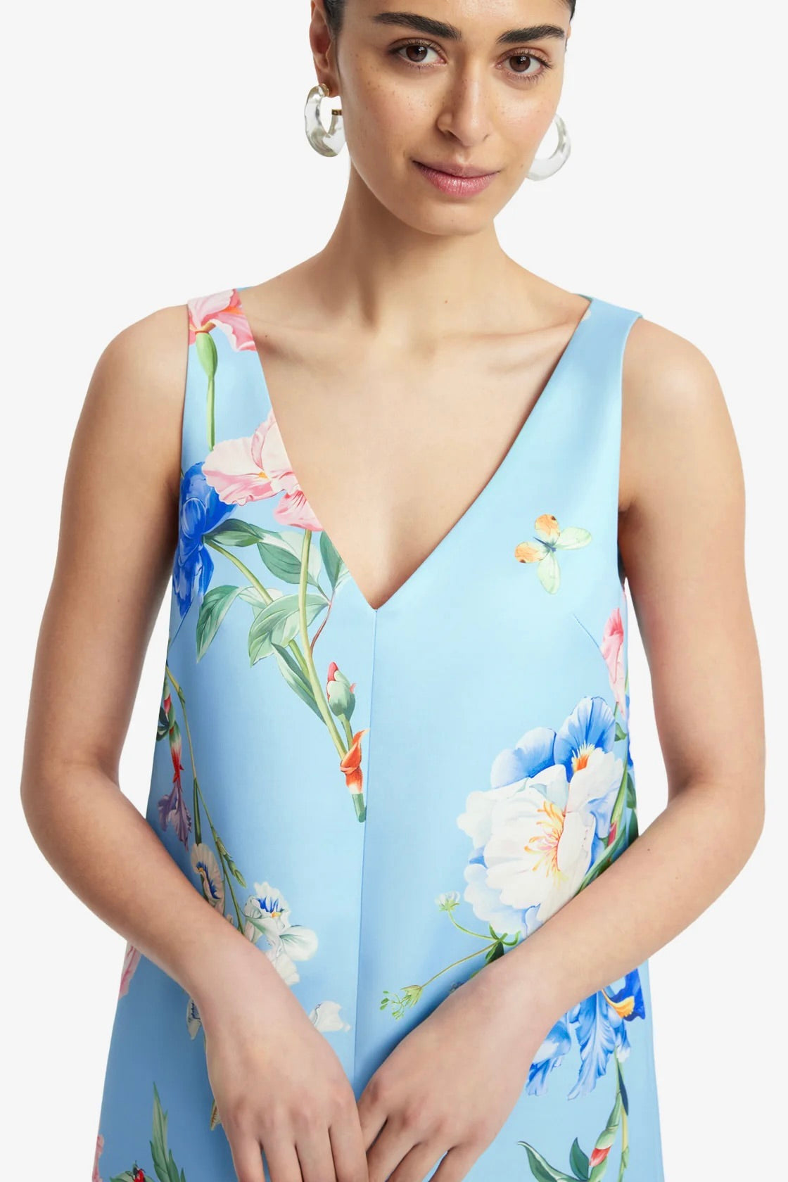 Leo Lin Kaelyn V Neck Mini Dress - Garden Print in Baby Blue