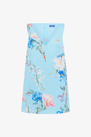 Leo Lin Kaelyn V Neck Mini Dress - Garden Print in Baby Blue