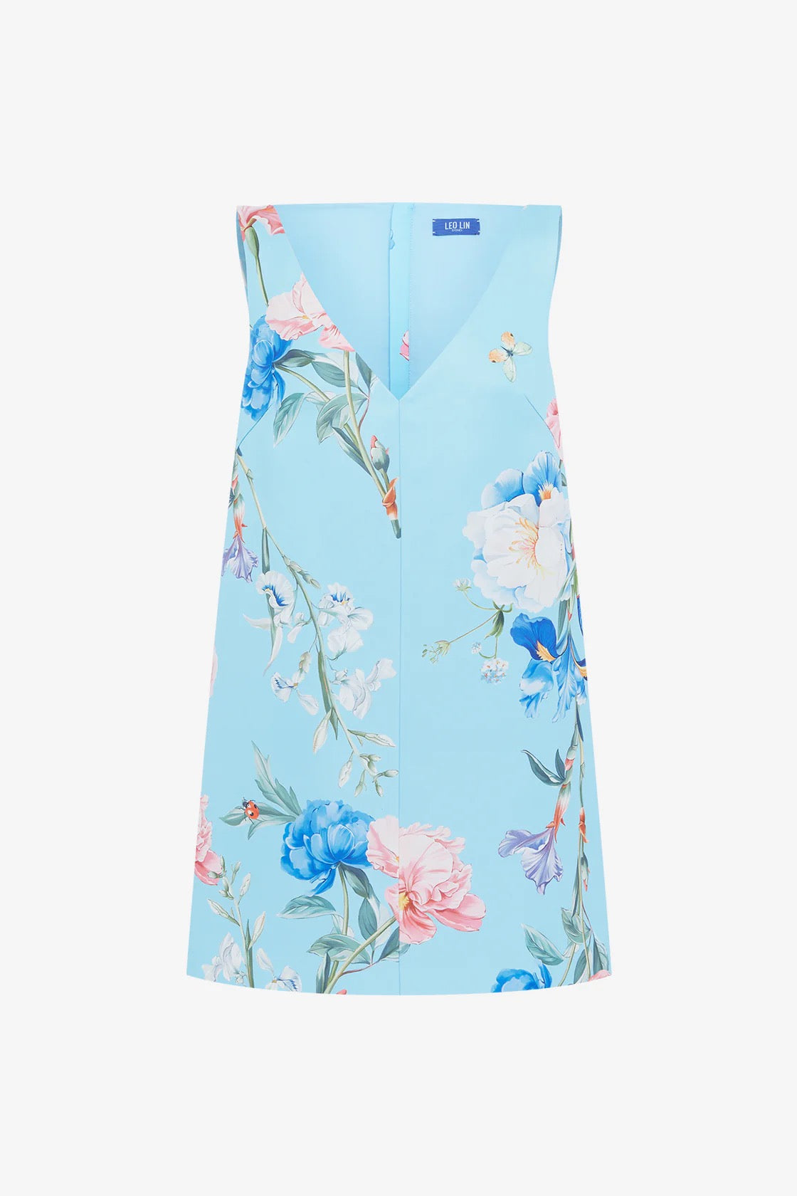 Leo Lin Kaelyn V Neck Mini Dress - Garden Print in Baby Blue
