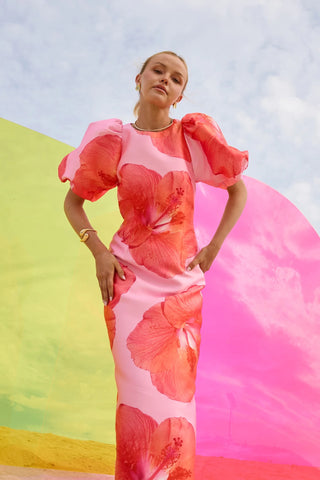 Pasduchas Kalani Sleeve Midi Dress - Raspberry