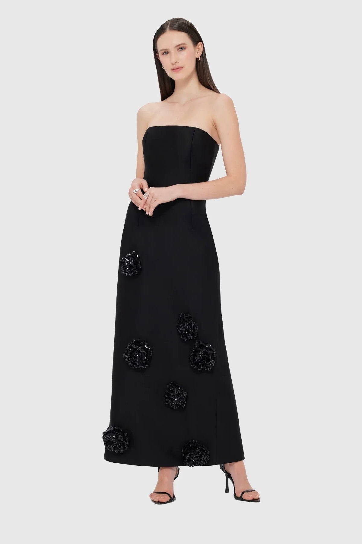 Leo Lin Rayna Embellished Wool Blend Bustier Maxi Dress - Ebony