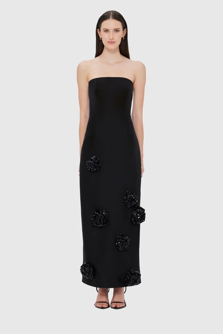 Leo Lin Rayna Embellished Wool Blend Bustier Maxi Dress - Ebony