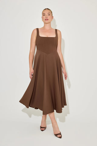Odd Muse The Ultimate Muse Low Waist Square Neck Midi Dress - Chocolate