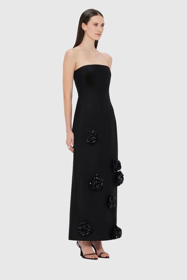 Leo Lin Rayna Embellished Wool Blend Bustier Maxi Dress - Ebony