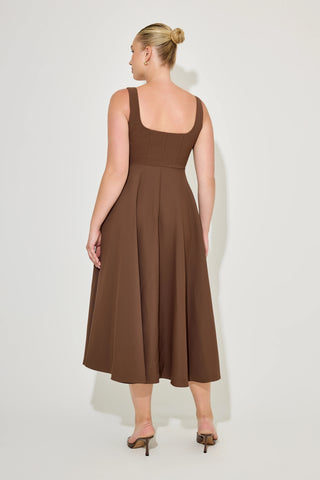 Odd Muse The Ultimate Muse Low Waist Square Neck Midi Dress - Chocolate