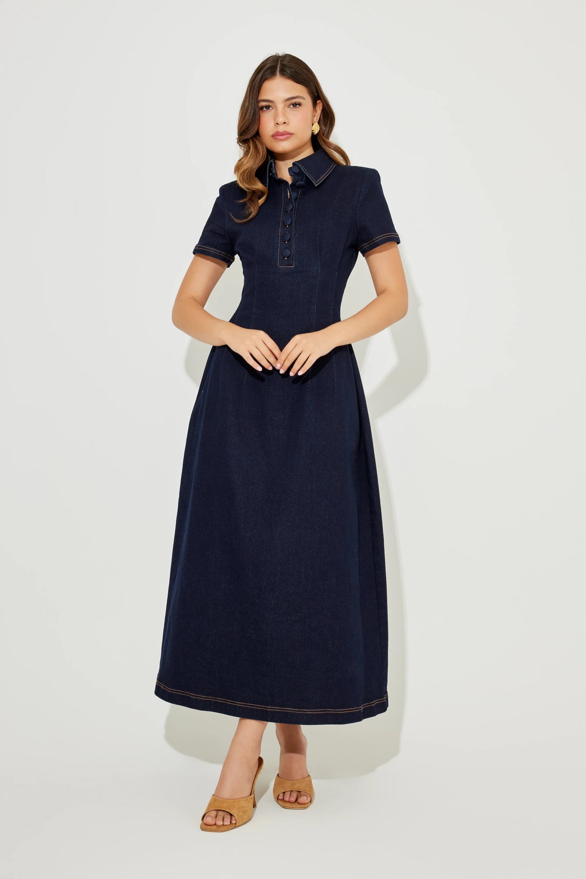 Odd Muse The Ultimate Muse Denim Collared Midi Dress - Blue
