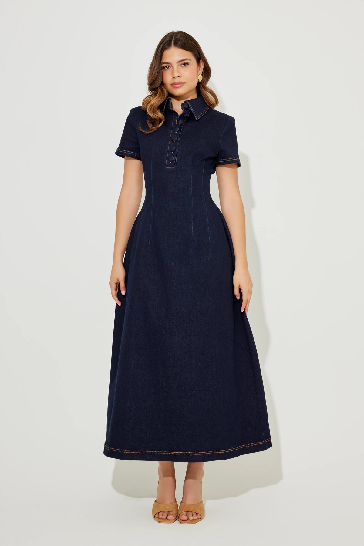 Odd Muse The Ultimate Muse Denim Collared Midi Dress - Blue