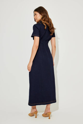 Odd Muse The Ultimate Muse Denim Collared Midi Dress - Blue