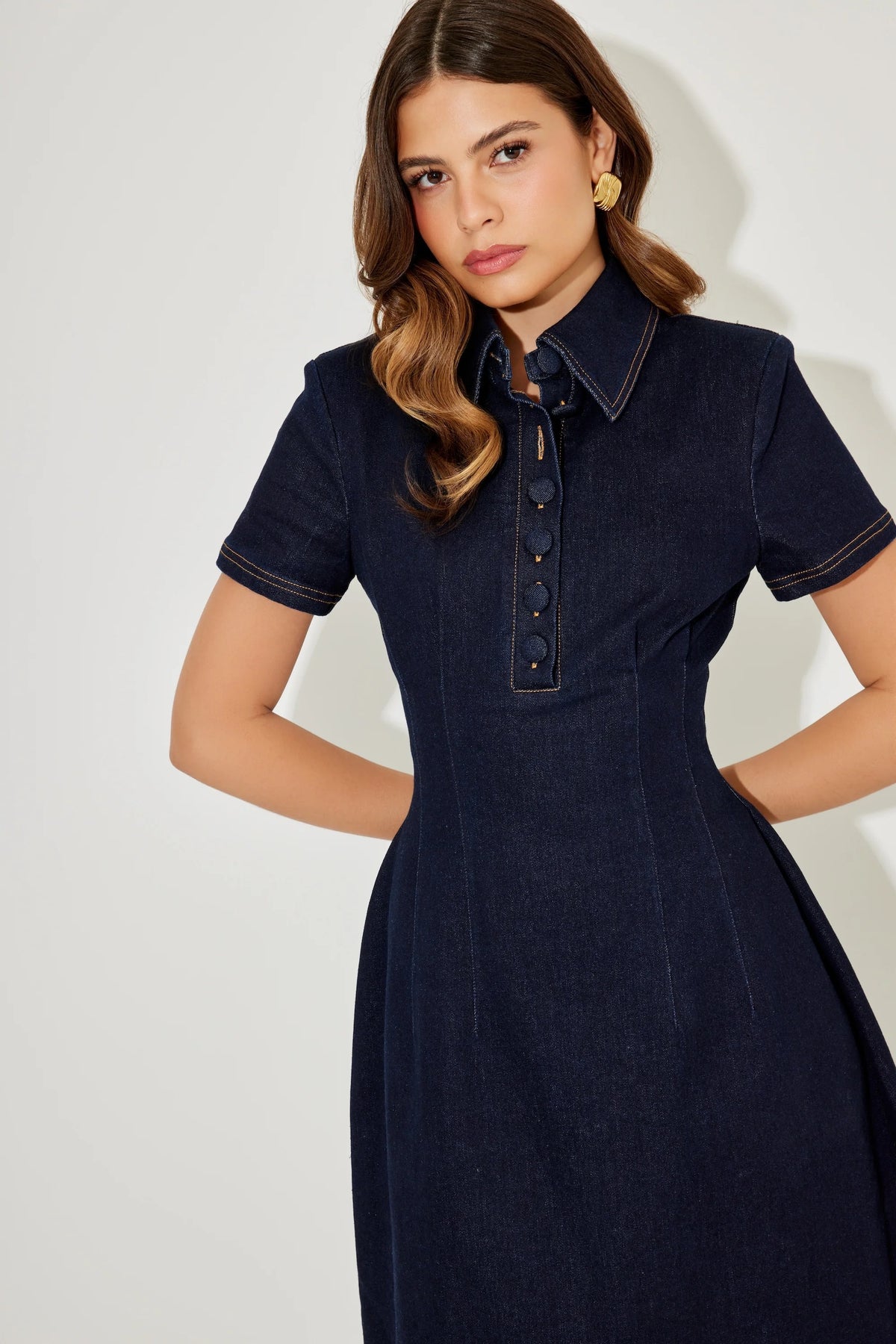 Odd Muse The Ultimate Muse Denim Collared Midi Dress - Blue