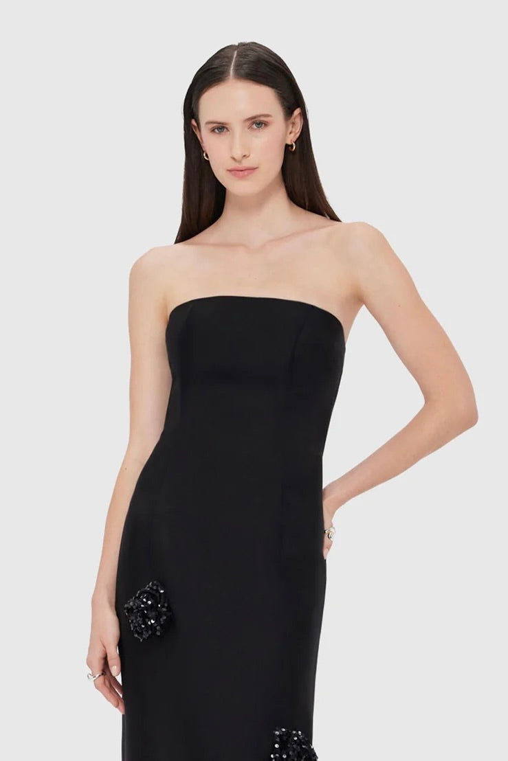 Leo Lin Rayna Embellished Wool Blend Bustier Maxi Dress - Ebony