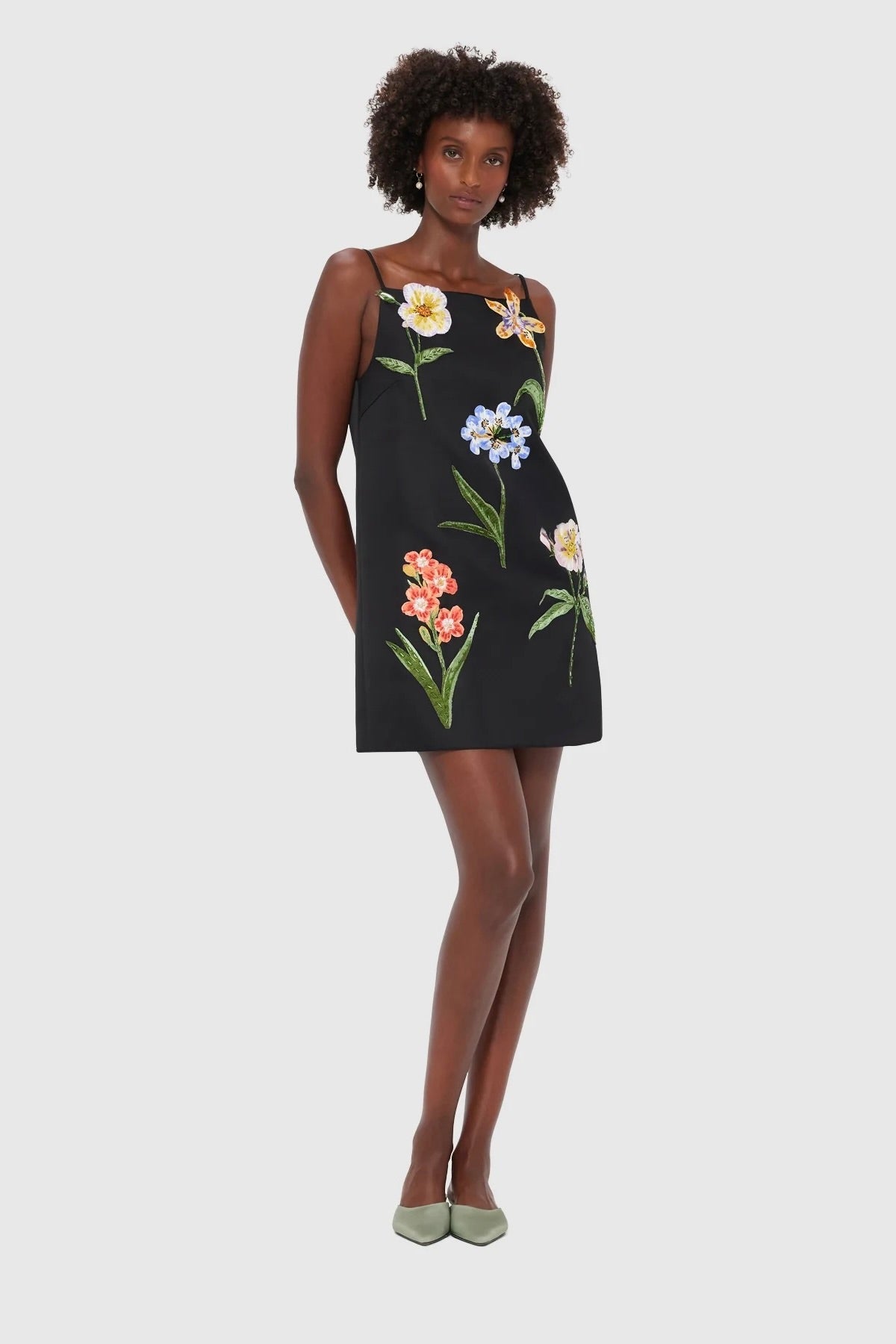 Leo Lin Leia Embroidery Mini Dress - Botanical Print in Ebony