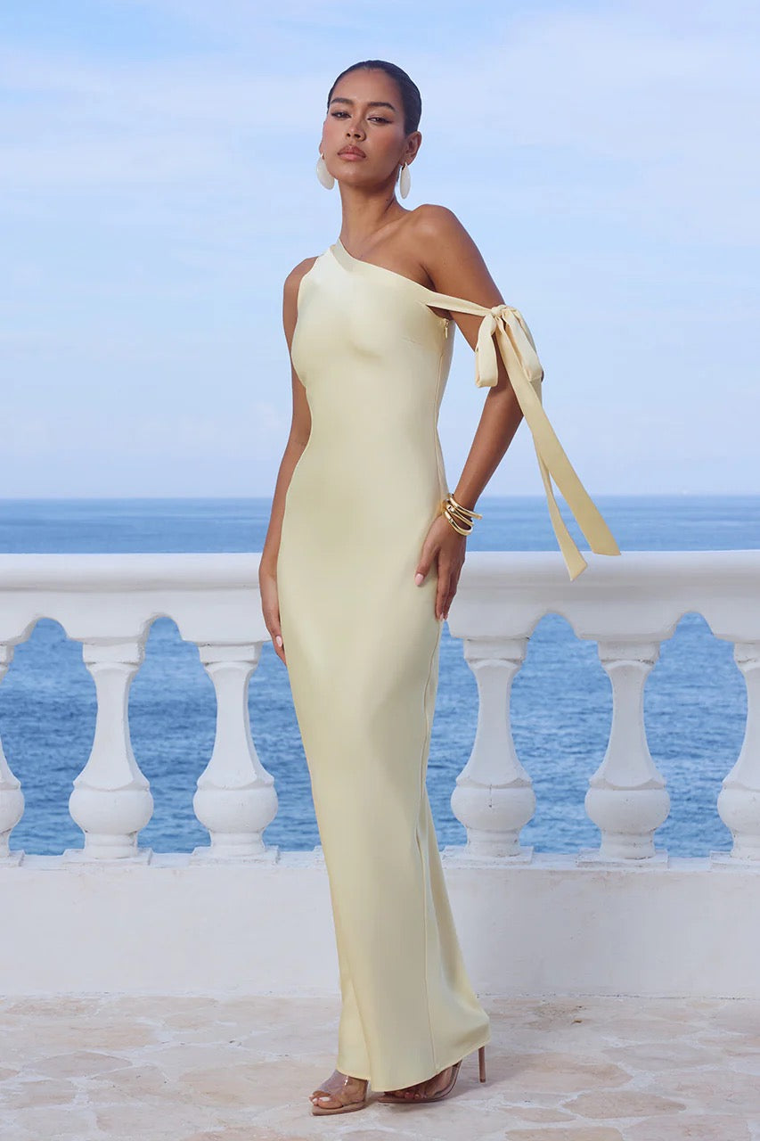 Runaway the Label Viola One Shoulder Dress - Butter Milk