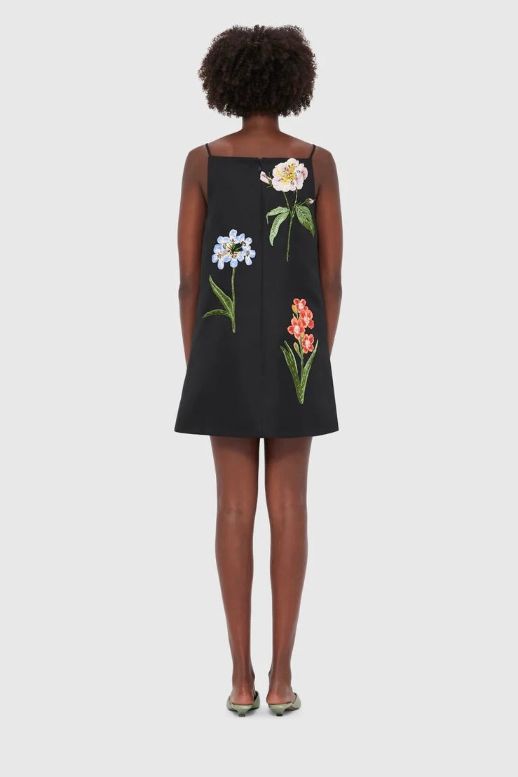 Leo Lin Leia Embroidery Mini Dress - Botanical Print in Ebony