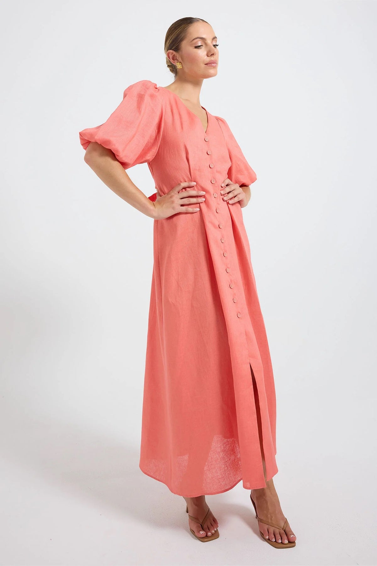 Pasduchas Vera Button Midi Dress - Tangerine