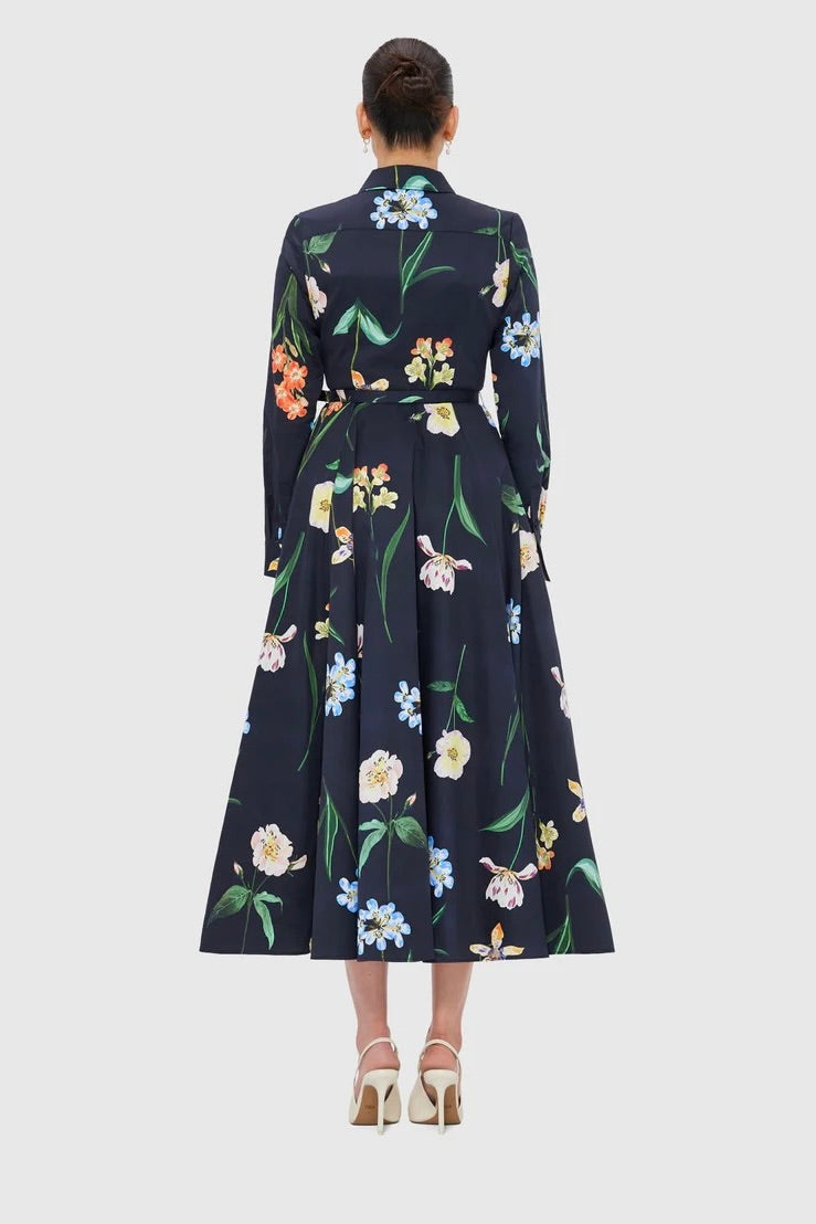 Leo Lin Zara Shirt Midi Dress - Botanical Print in Ebony