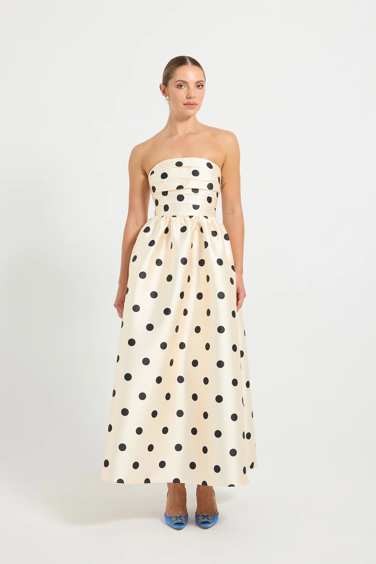 Pasduchas Dottie Strapless Midi Dress - Cream Black