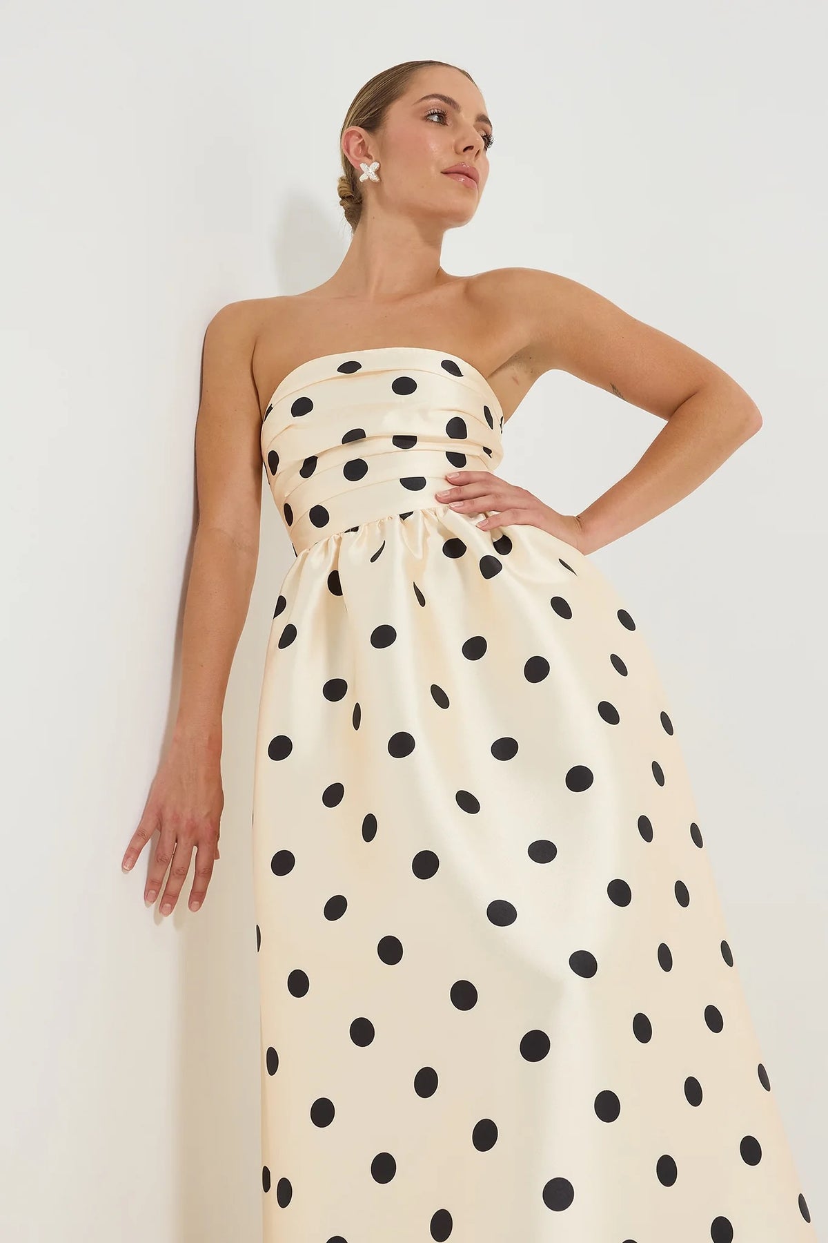 Pasduchas Dottie Strapless Midi Dress - Cream Black - Dress Hire AU Pasduchas Dottie Strapless Midi Dress - Cream Black - Dress Hire AU