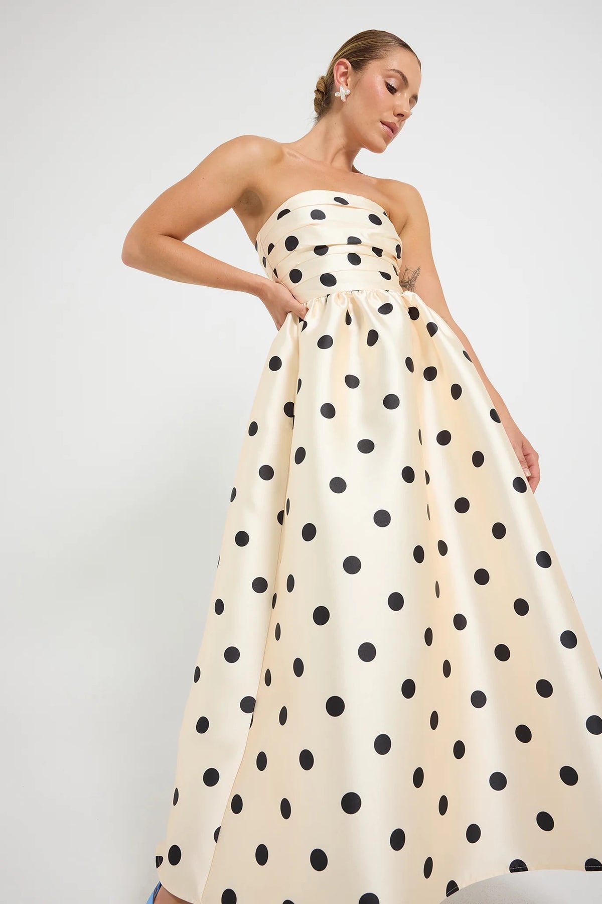 Pasduchas Dottie Strapless Midi Dress - Cream Black