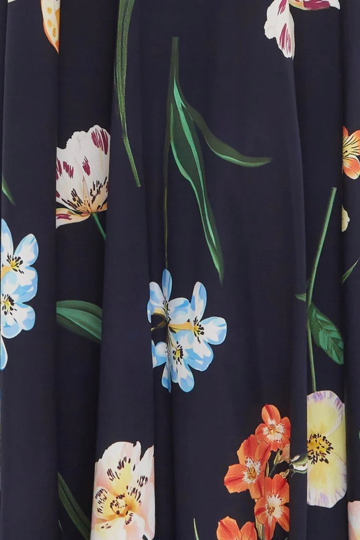 Leo Lin Zara Shirt Midi Dress - Botanical Print in Ebony