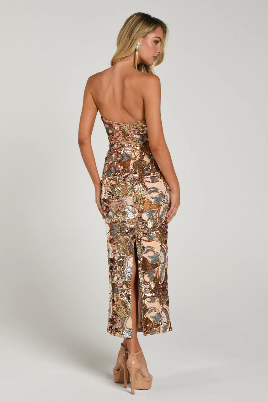 helsi leslie dress gold Helsi Leslie Strapless Stretch Sequin Midi Dress