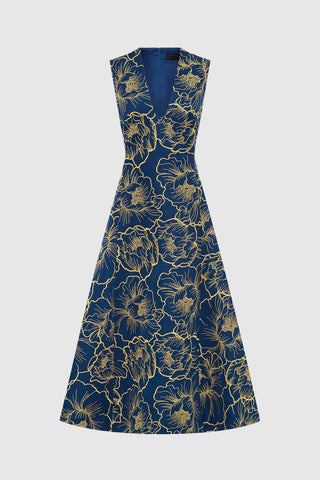 Leo Lin Nicole V Neck Midi Dress - Marine Blue