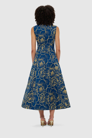 Leo Lin Nicole V Neck Midi Dress - Marine Blue
